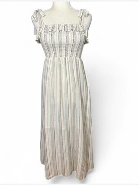 💜 After Market Smocked Top Striped Tie Strap Dress (S)